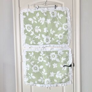 Victoria Hill Set of 2 Quilted Floral Pillow Shams Lime Green & White Cotton